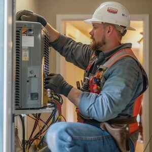 HVAC technician repairing heating system during emergency service in Atlanta